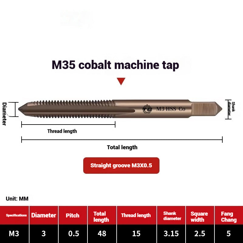 1104-M35 Cobalt straight flute tap machine tapping stainless steel special high-speed steel tapping coarse teeth spiral apex Shandong Denso Pricision Tools Co.,Ltd.